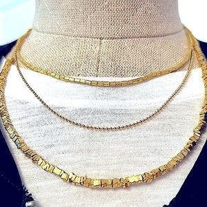 Gold Triple Strand Chain Necklace - NEW